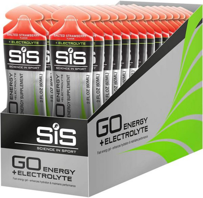 에너지 젤 Science in Sport 사이언스 인 스포츠 팩 SIS 전해질 22g 빠른 작용 탄수화물 퍼포먼스 및 지구력 소금 딸기 맛 2온스 30개입 1박스