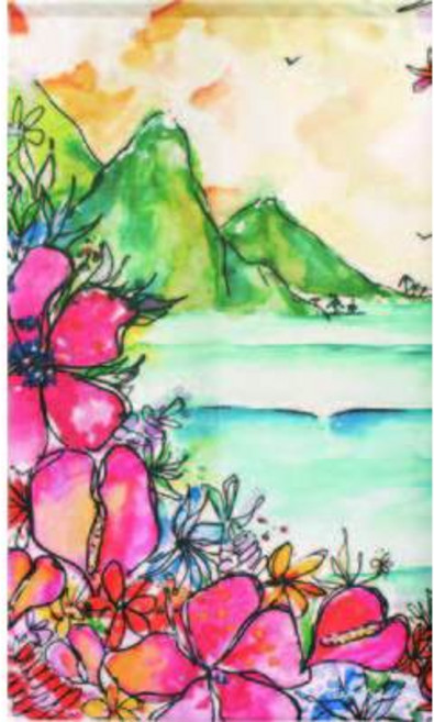 日本製 水彩花風格 門簾, 花卉山景
