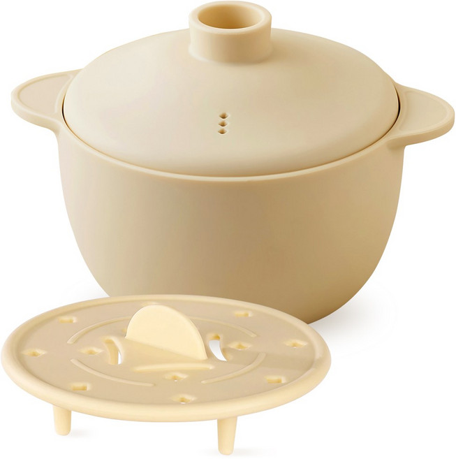 루비코코 대용량 실리콘 찜기 전자레인지용기 800ml, 1개, 크림