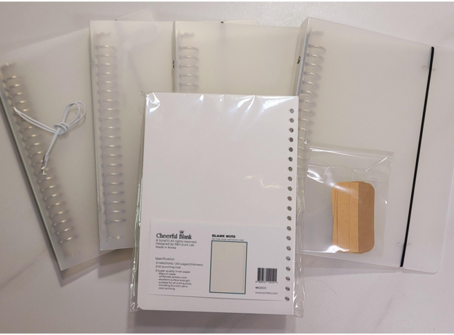 스케투 A5 20공 PVC 반투명 개폐형 바인더(여분 링 제공) x 4EA + 블랭크노트100매, 4개