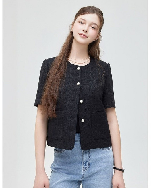 로엠 [올데이자켓] 칼라리스 트위드 반팔자켓 RMJKG25R99