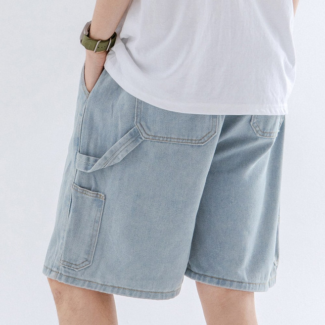 스몰더 남자 와이드 5부 밴딩 카펜터 청 반바지