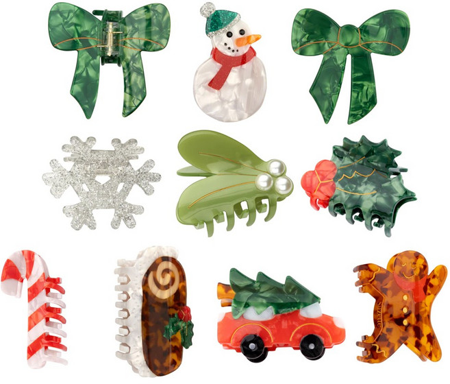 쿠쿠수제뜨 크리스마스 컬렉션 헤어핀 머리핀 집게핀, 초록리본 바렛