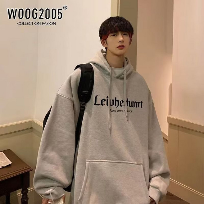 帽T男M-5XL 青春美式 大尺碼 刷毛款 潮ins 高街oversize 秋季新款韓版日系學院風 港風