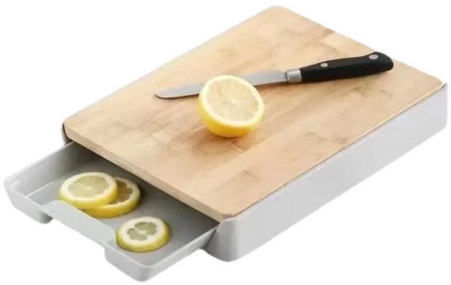 대나무 도마 가정용 주방 다용도 과일 야채 주방용품 서랍식 도마, 사진색, 1개