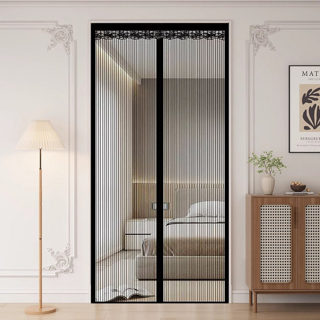 폴라도레 현관 방충망 찢어지지 않는 찍찍이 자석 모기장, 1번 - 블랙(일반망)