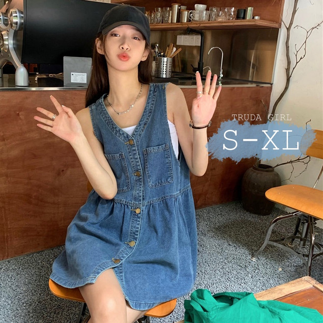 《杜達女孩》一件就能俏皮出門 牛仔排釦背心裙 吊帶裙 連衣裙
