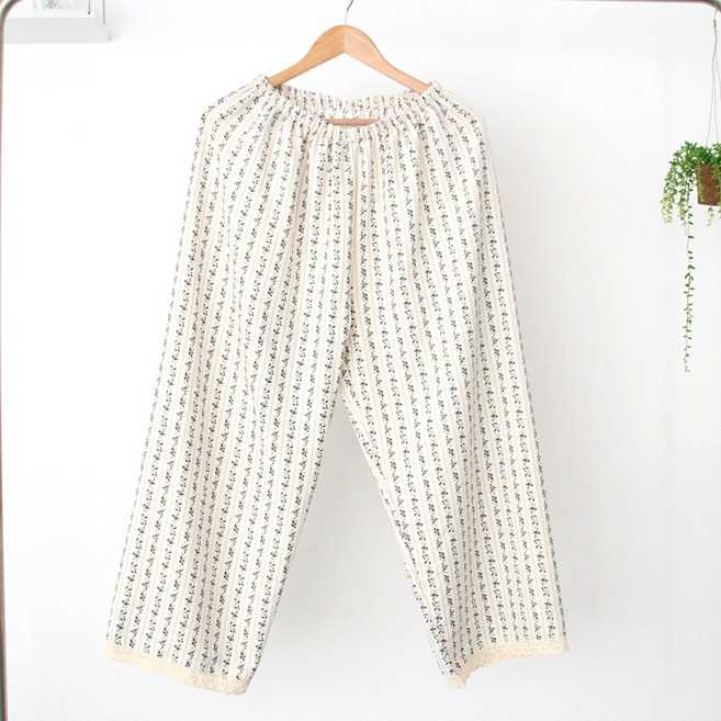 여성 플라워 패턴 베이직 폴리에스터 발목 길이 잠옷바지 홈웨어