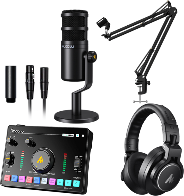 마오노 AMC2 NEO + PD100 1인 방송용 유튜브 틱톡 녹음용 오인페 마이크 스탠드 헤드폰 올인원 패키지, AMC2 NEO 블랙, PD100 블랙, XLR케이블 블랙+MH700 블랙