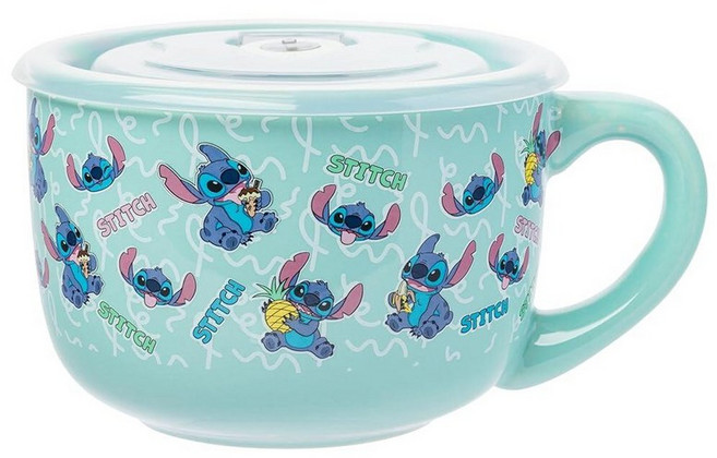 Silver Buffalo Winnie the Pooh We Are Family 세라믹 수프 머그잔 통기성 플라스틱 뚜껑 680.4g(24온스), Lilo and Stitch: Snack Time