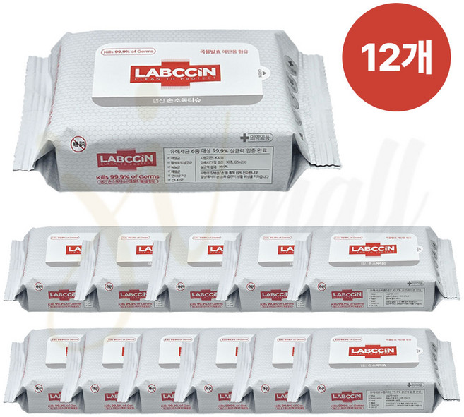 랩신 손소독티슈 20매 항균 손소독 손세정 세정티슈, 20매입, 12개