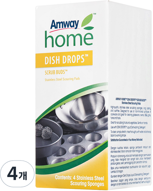 암웨이 디쉬 드랍스 스크럽버즈 스테인레스 스틸 수세미, 4개입, 4개