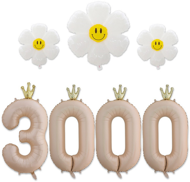 [해피쏘굿] 40인치 왕관 숫자 (1000~3000) +데이지 풍선세트, 3000, 1세트, 베이지숫자