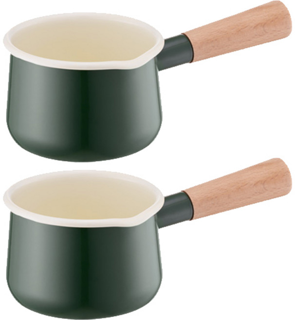 락앤락 슈트IH 멜로우 법랑 인덕션 냄비 [+가쯔 용기 세트] 밀크팬 밀크팟 편수냄비 양수냄비 라면 이유식 냄비 소스팬, 밀크팬 12cm, 2개, 올리브그린