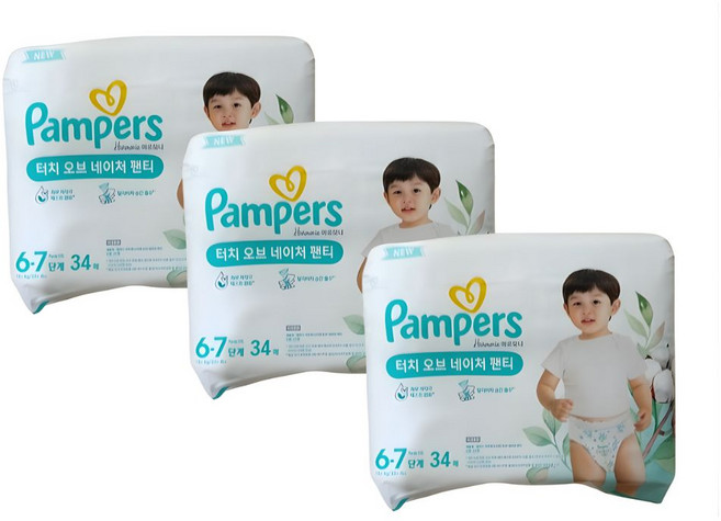 팸퍼스 터치오브네이처 팬티형 기저귀 남여공용, 6단계, 204매