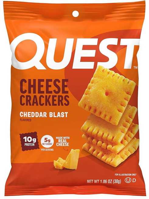 퀘스트 뉴트리션 치즈 크래커 체다 블라스트 단백질 10g 순 탄수화물 5g 설탕 1g 리얼 치즈 고단백 스낵 12팩(1.06온스 봉지), Cheddar Blast, 1.06 Ounce (Pack of 12)