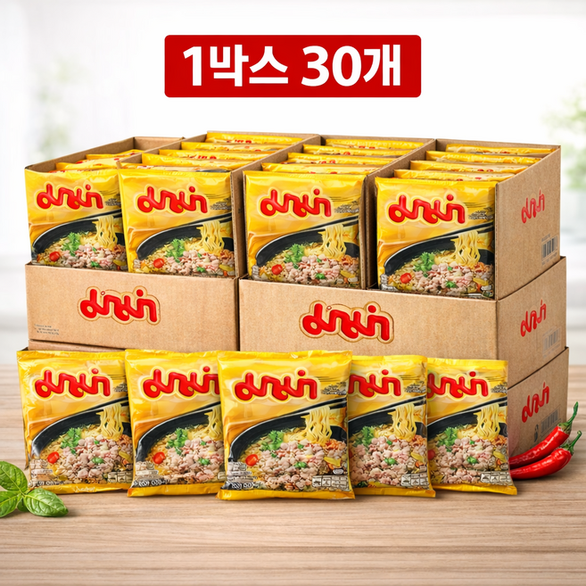 마마 인스턴트 누들 민스드 포크맛 태국라면 수입라면 대용량 약간매운, 30개