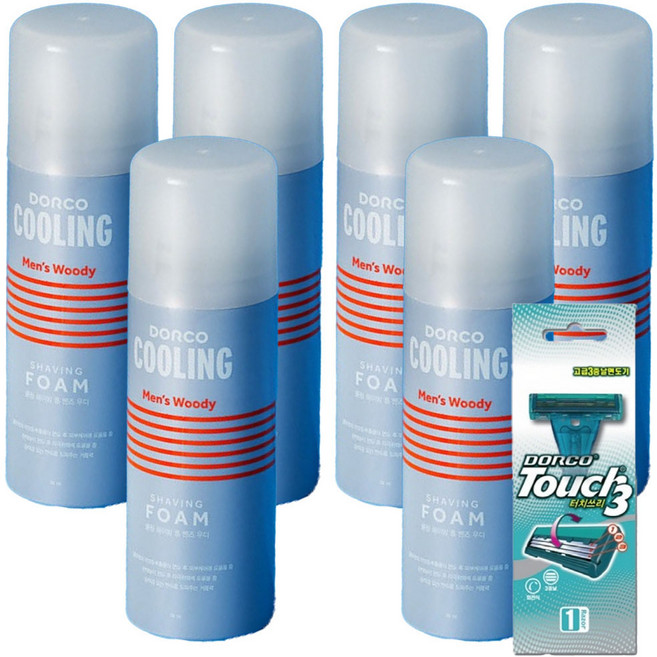 도루코 리빙 쿨링 쉐이빙폼 면도거품 210ml + 터치3 증정 세트, 6세트