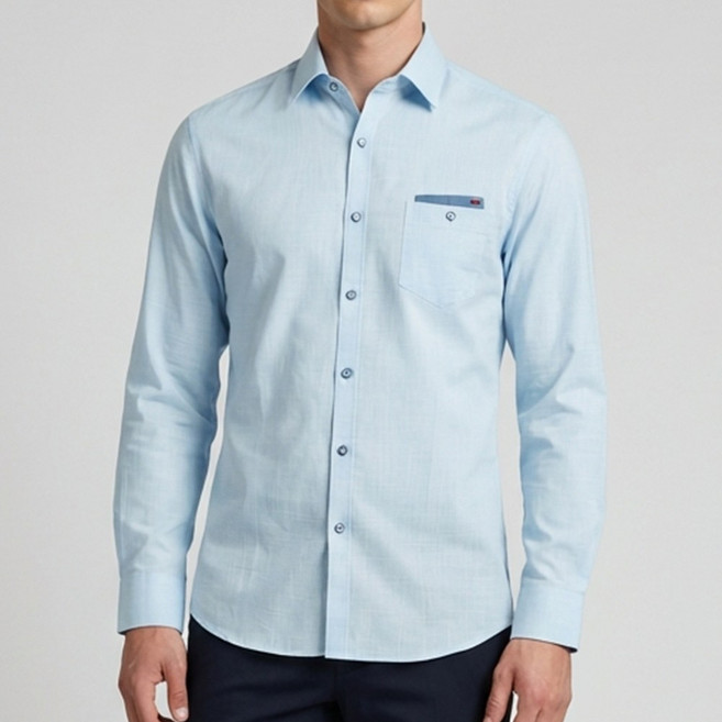 프랑스 명품 마이크로 체크 스카이 블루 드레스 셔츠 슬림핏 와이셔츠 (U1DA1CH22M)