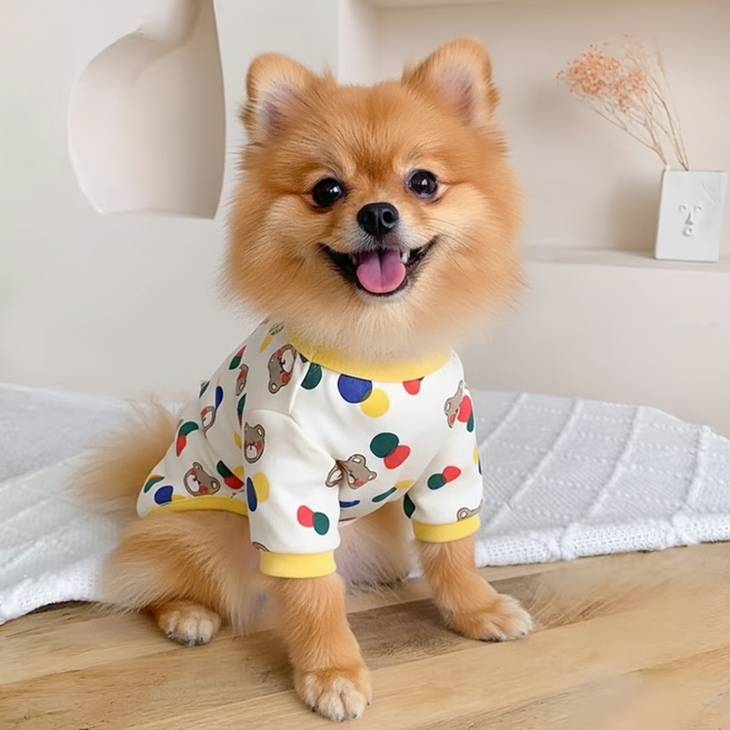 오드펫하우스 도트올인원 애견옷 애견잠옷 애견원피스, 1개, 아이보리