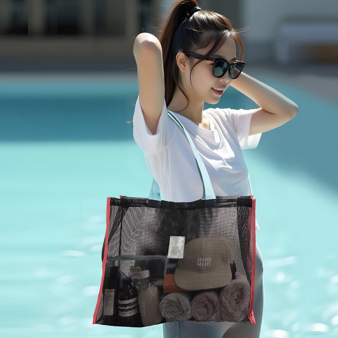 쿨에버 메쉬 비치백 수영가방 물놀이 수영장 워터파크 목욕 망사 매쉬 가방
