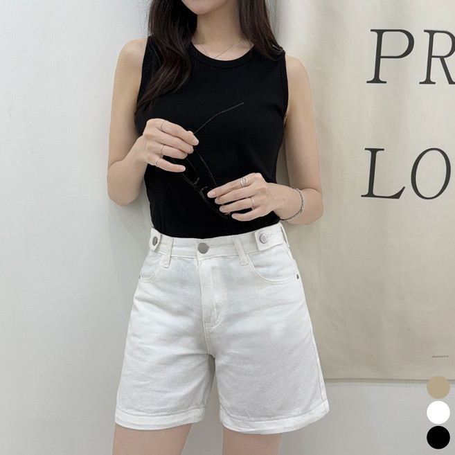 끌로이 여성 여름반바지 면바지 핏조절 4부반바지 사이드버튼 하이웨스트