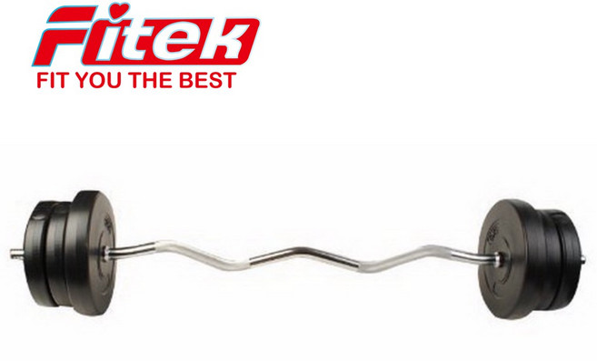 Fitek健身網 W彎曲槓鈴組 一英吋款 專業健身器材 舒適握感 多肌群訓練, 1個, W槓+40公斤槓片