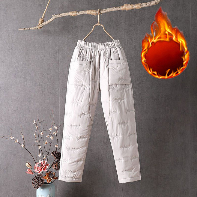 여성용 가을 겨울 빅사이즈 캐주얼 방한바지 누빔 따뜻한 패딩 긴바지