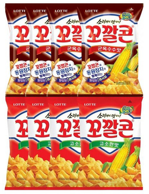 롯데제과 꼬깔콘 고소한맛72gX4개+꼬깔콘 매콤달콤72gX4개, 72g, 8개