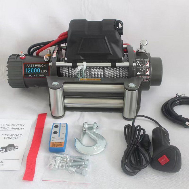 전동 윈치 12V 케이블 런바 윈찌 기중기 렉카 도르래, 1개, 진회색 12000lb 12v 35m