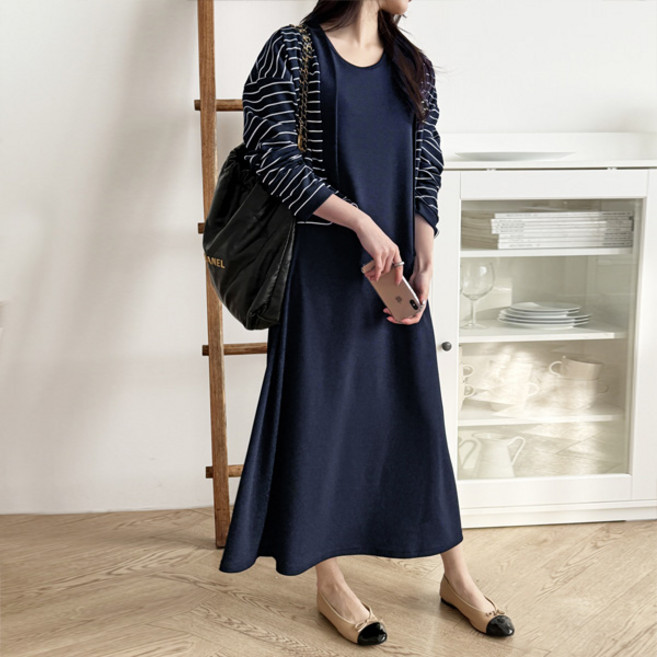 마이쏭 여성 빅사이즈 모듈단가라가디건롱원피스세트