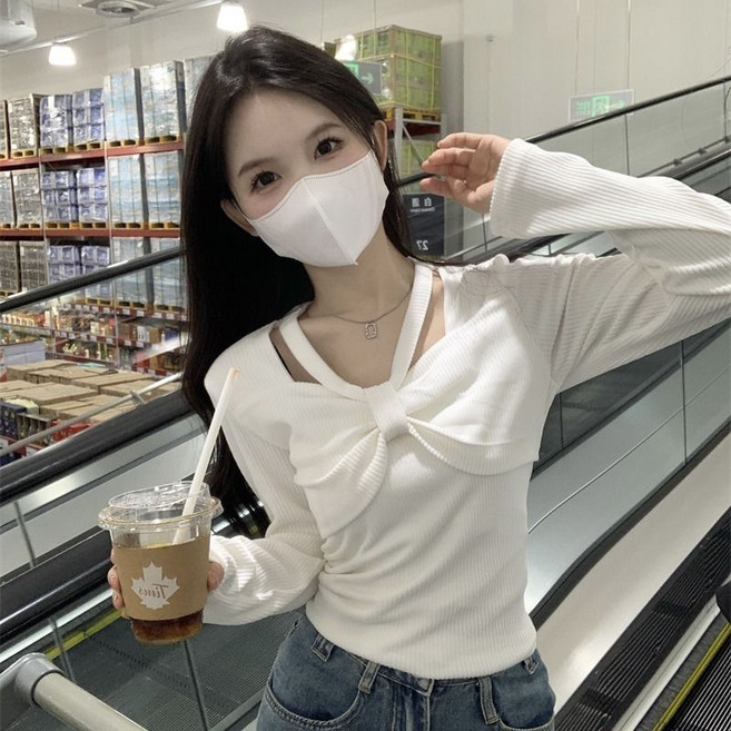 2025 F/W 초가을 여성용 스위트 글램 긴팔 티셔츠 레이어링 이너웨어 유니크디자인 유스풀 시크한 크롭탑