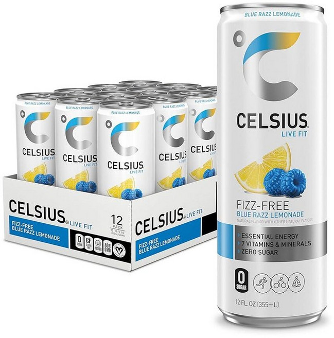 셀시어스 스파클링 워터멜론 에너지 드링크 355ml 12캔, Fizz Free Blue Razz 레모네이드, 350ml