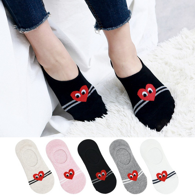 양말대통령 여자 두줄 하트 덧신 10켤레 / 벗겨지지않는 페이크삭스 / 3중 실리콘패드 / 국산양말