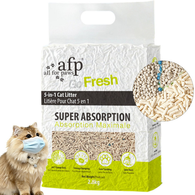 All For Paws 고양이 6in1 혼합 두부모래 2.8kg 1.5mm 가는입자 변기에 버리는 탈취 냄새 먼지없는 모래, 1개, 6L, 오리지널향