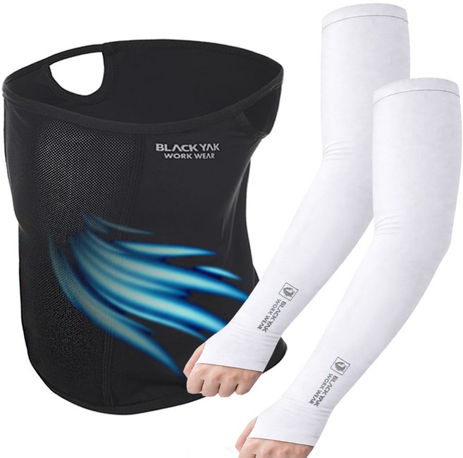 블랙야크 에어홀 쿨링마스크+손등쿨토시 세트 pyz, 1세트, 마스크 블랙+손등쿨토시 화이트