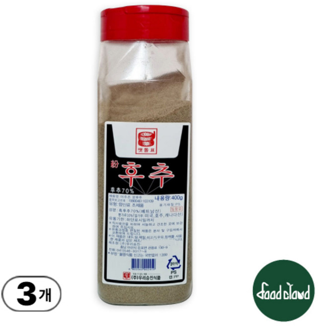 승진우리식품 아주존 맷돌표 분흑후추, 3개, 400g