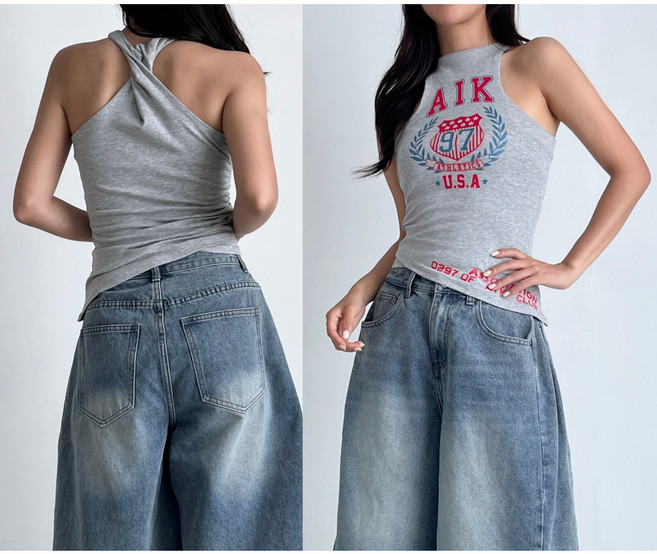 뒤꼬임 슬리브리스 언발 나염나시 단체복 무대복 공연복 방송댄스복 줌바댄스복 에어로빅복 워터밤 흠뻑쇼 휴가룩 바탕스룩 여행룩