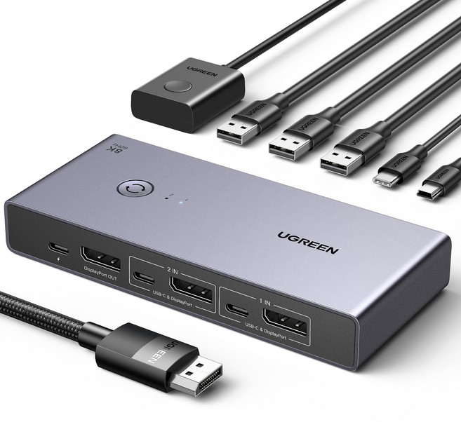 UGREEN 8K60Hz Displayport KVM DP1.4 USB + 8K60HZ 4K240H C 전환기 2입력 1출력 3.0포트×4, 1개, 상세페이지 참조