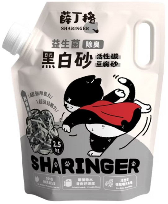 Sharinger 薛丁格 益生菌豆腐砂 長條型 2.5kg, 1套, 黑白砂/箱入4包超商限重一箱, 7L, 黑白砂