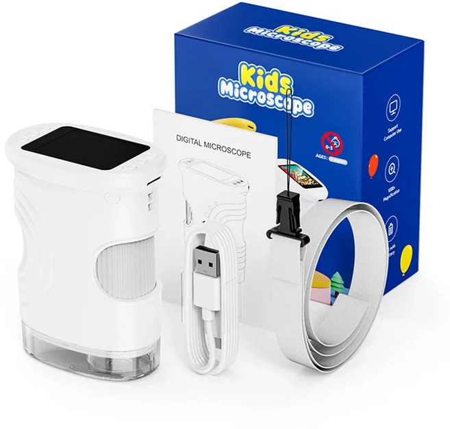 어린이용 1000배율 휴대용 현미경 2.0인치 화면 충전식 미니 포켓 디지털 현미경 휴대용 현미경 선물 과학, 03 White