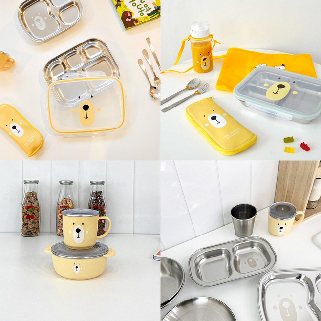 스텐304 유아 식기 어린이집 유치원 준비물 나눔식판 아기 곰돌이 캐릭터 간식 그릇 베어 접시, 1개, 단품, 43. 베어스텐식판(기본형)