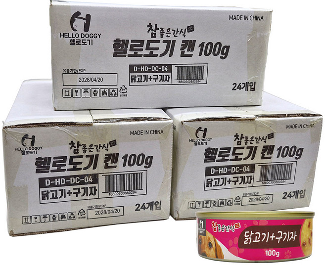 헬로도기 참좋은간식 강아지 캔, 72개, 100g, 혼합맛(닭고기/구기자)