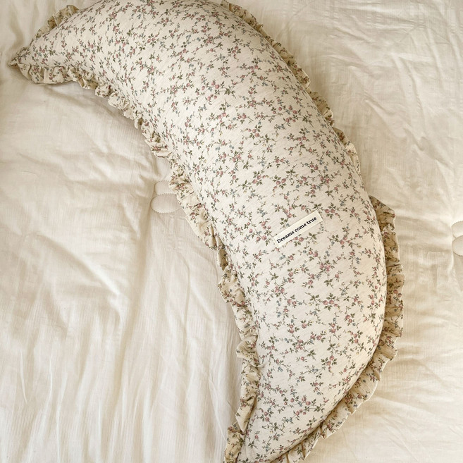 KDNC 달 모양 롱쿠션 면마 바디필로우 안고자는 수면용, 장미꽃