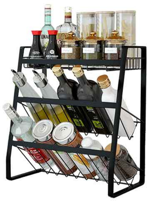 로아 철재 주방 선반 양념통 정리 3단 트레이 블랙, 1단 슬라이드