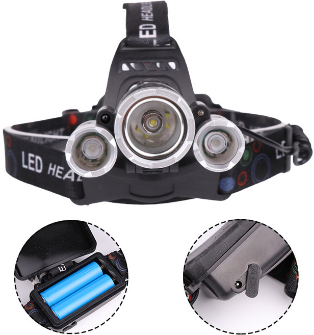 ZOZOFO 3X 등산용 헤드랜턴 USB 충전식 낚시용 각도조절 18650배터리*2, 1개, 블랙