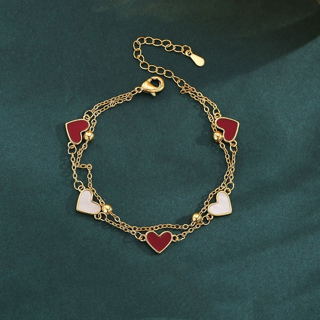 GRACIAN 여성 14K 도금 베이셀 하트 투레이어 팔찌 생일선물 여자친구 선물 추천