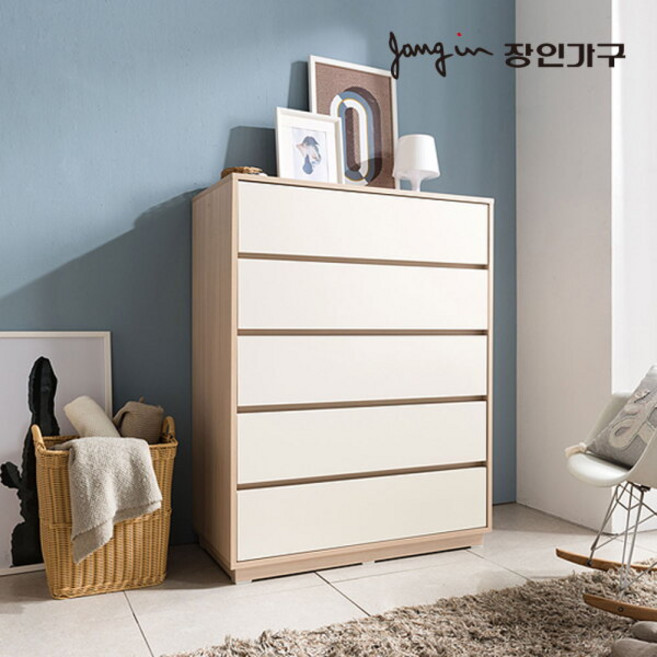 장인가구 크라운 빅와이드 1000 5단 서랍장, 아이보리