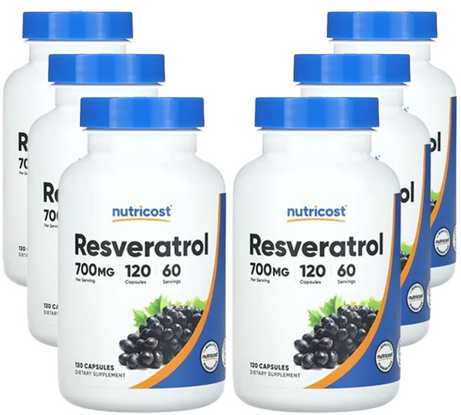 뉴트리코스트 레스베라트롤 700mg 120캡슐(캡슐 1정당 350mg), 120정, 6개