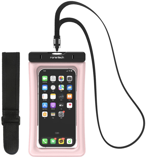 로랜텍 IPX8등급 스마트폰 방수팩 4중 잠금 스포츠 암밴드 넥스트랩, 핑크, 1개